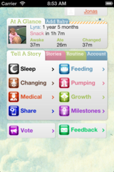Becuddle's interface simplifies parenting by helping parents share baby care information